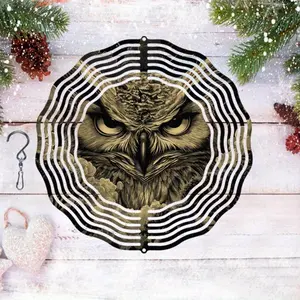 3D Mandala Pattern Wind Chime, Fantasy Owl Design Hanging Decoration, Dynamic Wind Sculpture, Garden Yard Hanging Decoration, Durable Outdoor Art