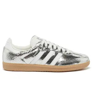 adidas Samba OG Silver Metallic Cracked Leather JR0035 Women's Fashion Sneaker New