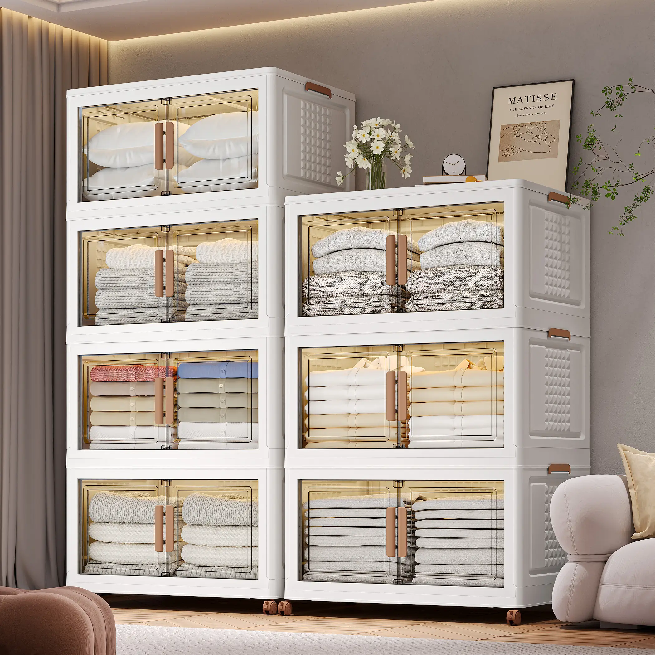 NLDD Stackable Storage Cabinet,durable collapsible Magnetic bins foldable plastic organizer for toys,clothes,blankets Ideal For Kitchen living room