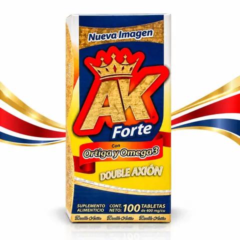 AK Forte Reforzado, 100 Tablets, Dietary Supplement with Glucosamine, Chondroitin, Collagen, Vitamin C, Turmeric, Nettle, Omega 3 and MSM, 400 mg Each, Product of Mexico