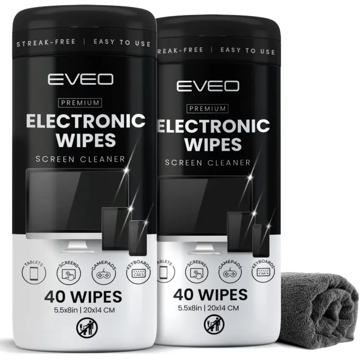Electronic Wipes Screen Cleaner Streak-Free [2 Pack x40] Computer Screen Wipes, TV Screen Cleaner Wipes, Monitor Wipes for Smart TV, Laptop, iPhone, ipad and more - [Microfiber Cloth + 80 Wipes]