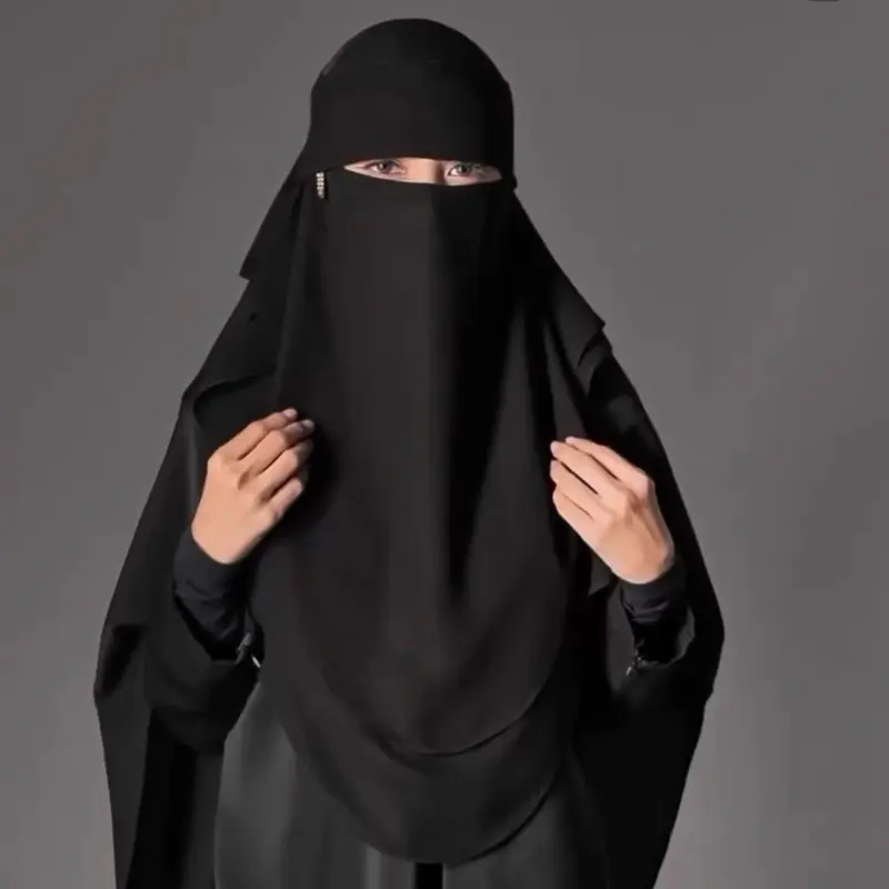 Beautiful Georgette febric 2 layer niqab piping Nosepiece with flap with locket in black Size: 26*22