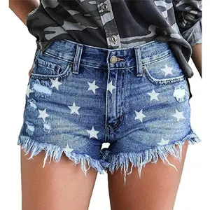 onlypuff Women Denim Shorts Ripped Mid Waisted Jean Shorts with Pockets Pants Bottom