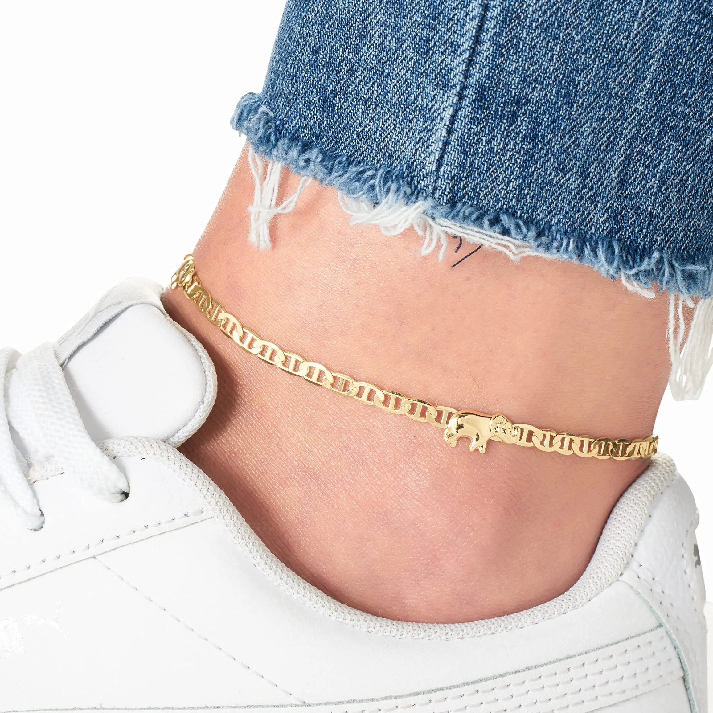 Barzel 18K Gold Plated Flat Marina Elephant Anklet For Women- Made In Brazil