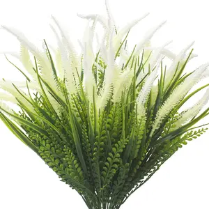 15 Packs Plastic Artificial Decorative Plants, Fake Lavender Faux Grass for Living Room, Outdoor, Verandah, Window Garden, Office, Patio, Front Porc