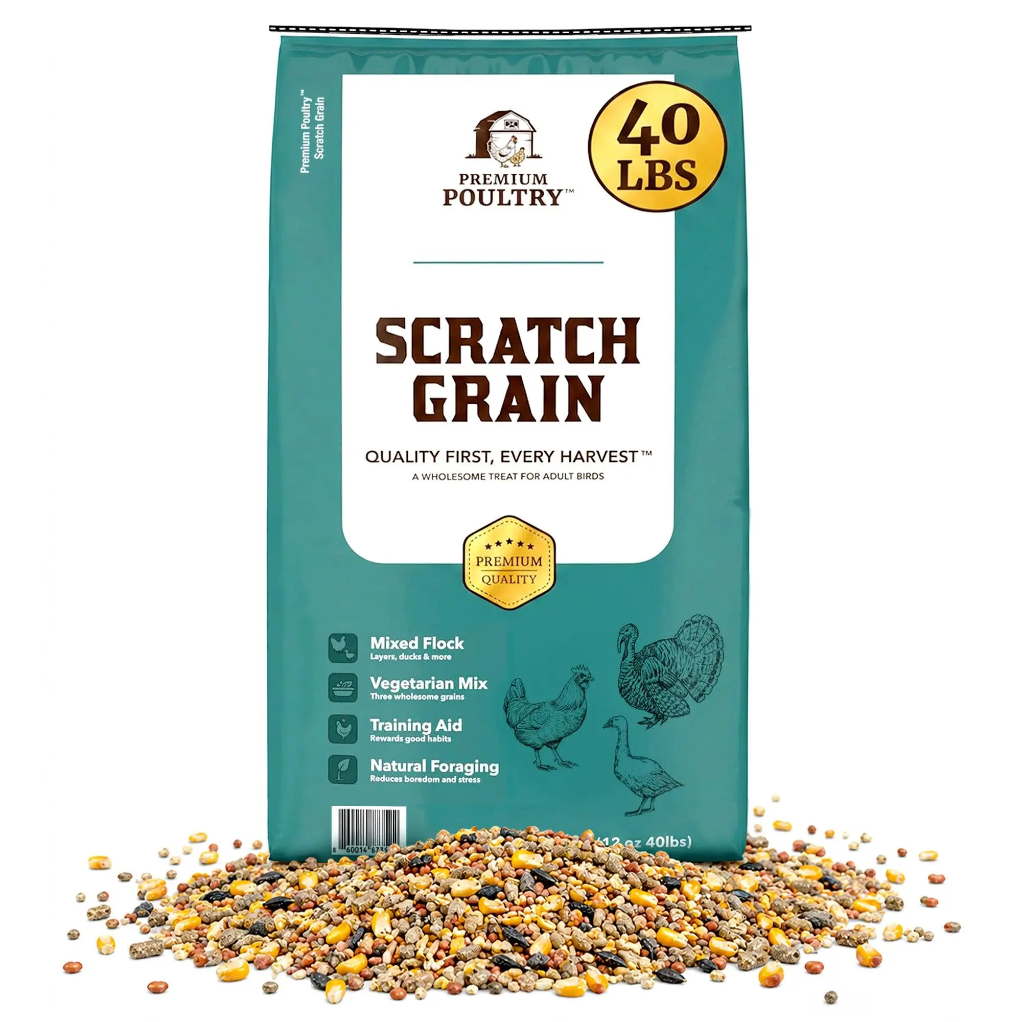 Premium Poultry Scratch Grain for Adult Chickens, Ducks, and Turkeys, 40 Pounds Premium Poultry Scratch Grain for Adult Chickens, Ducks, and Turkeys, 40 Pounds