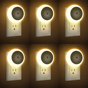 LED Night Lights Plug into Wall 6 Packs,Dusk-to-Dawn Light Sensor with Automatically Turn on and Off Wall Night Light for Bedroom,Bathroom,Stairs,Corridor (Warm White, Round-6pack)