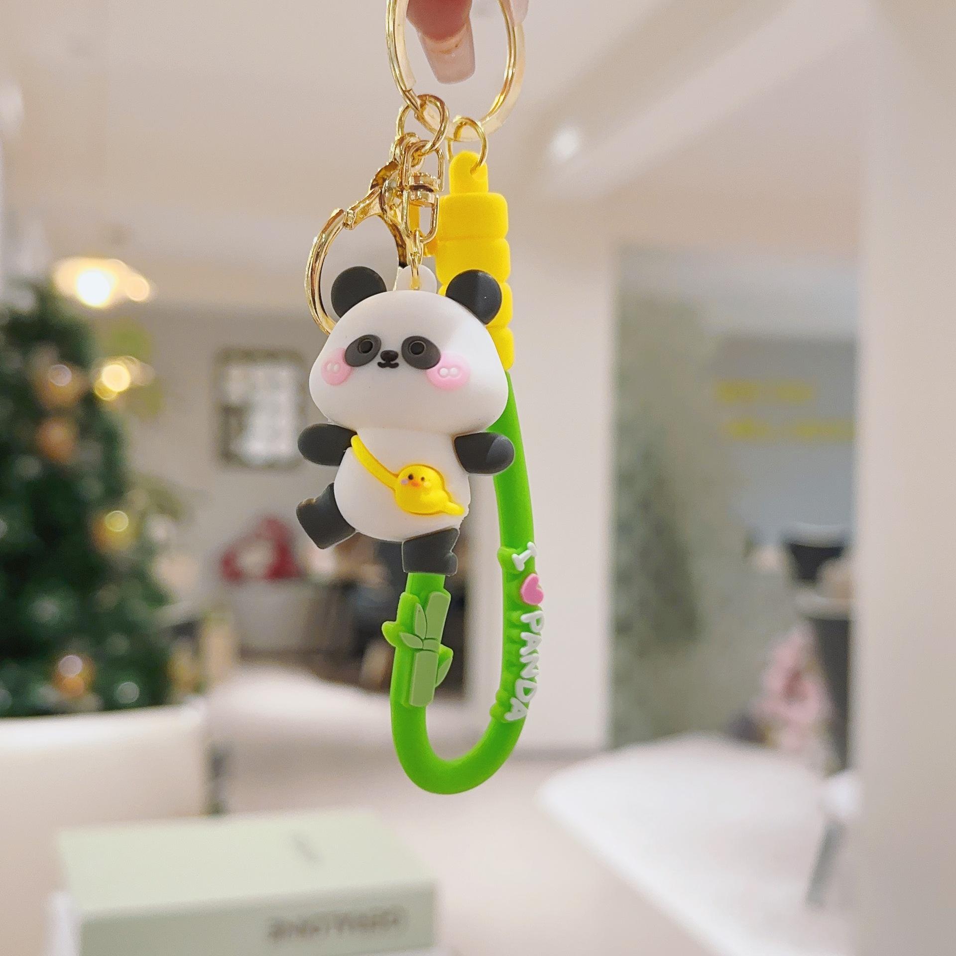 Playful Cartoon Panda Keychain Accessory - Casual Bag Chains and Charms for Backpacks, Gift for Panda Lovers