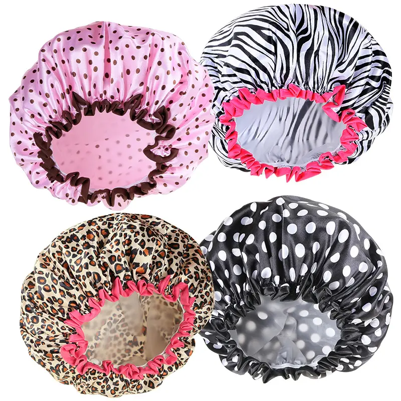Women's Reusable Fabric Polka Dot Hair Protection Shower Cap - Portable Waterproof Bathroom Accessory, Kitchen Oil-Proof & Hair Mask Moisture Shield for Adults, Hair Protection Shower Caps