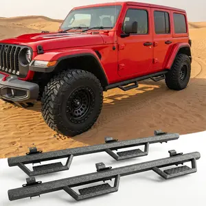2018-2026 Jeep Wrangler JL Running Boards Side Steps, 4-Door Drop Steps Fit 4XE Models, Heavy Duty Textured Black Steel Nerf Bars, Easy Bolt-on Installation