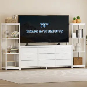 Large Modern TV Stand with Drawers & Bookshelves, Entertainment Center with Ample Storage, Media Console for TVs Up to 75 Inch, Wall Unit Cabinet for Living Room