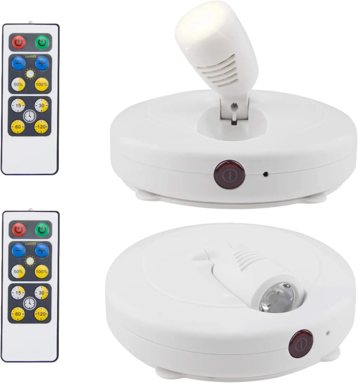 2-Pack Wireless LED Spotlights - 3AA Battery-Powered Accent Puck Lights with 2 Remotes, Rotatable Head, Stick-On Indoor Lighting for Artwork, Plants, Closets, Paintings