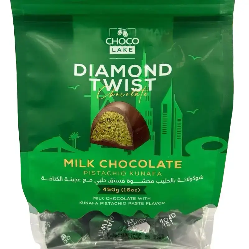 Choco Lake Diamond Twist - Mini Dubai Chocolate Twists BIG PACK 450g Milk Chocolate with Pistachio Kunafa Flavor Snack Dessert