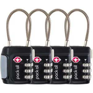TSA Approved Cable Luggage Locks, 3 Digit Combination Padlocks, Travel Lock for Suitcases & Bag, Alloy Body, Travel Accessories (4 Pack)