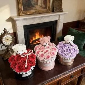 10 Eternal Red Roses Heart Bouquet with Bow and Pearl Accents - Perfect Valentine's Day Gift, Ideal Present for Grandmother, Mother's Day Gift