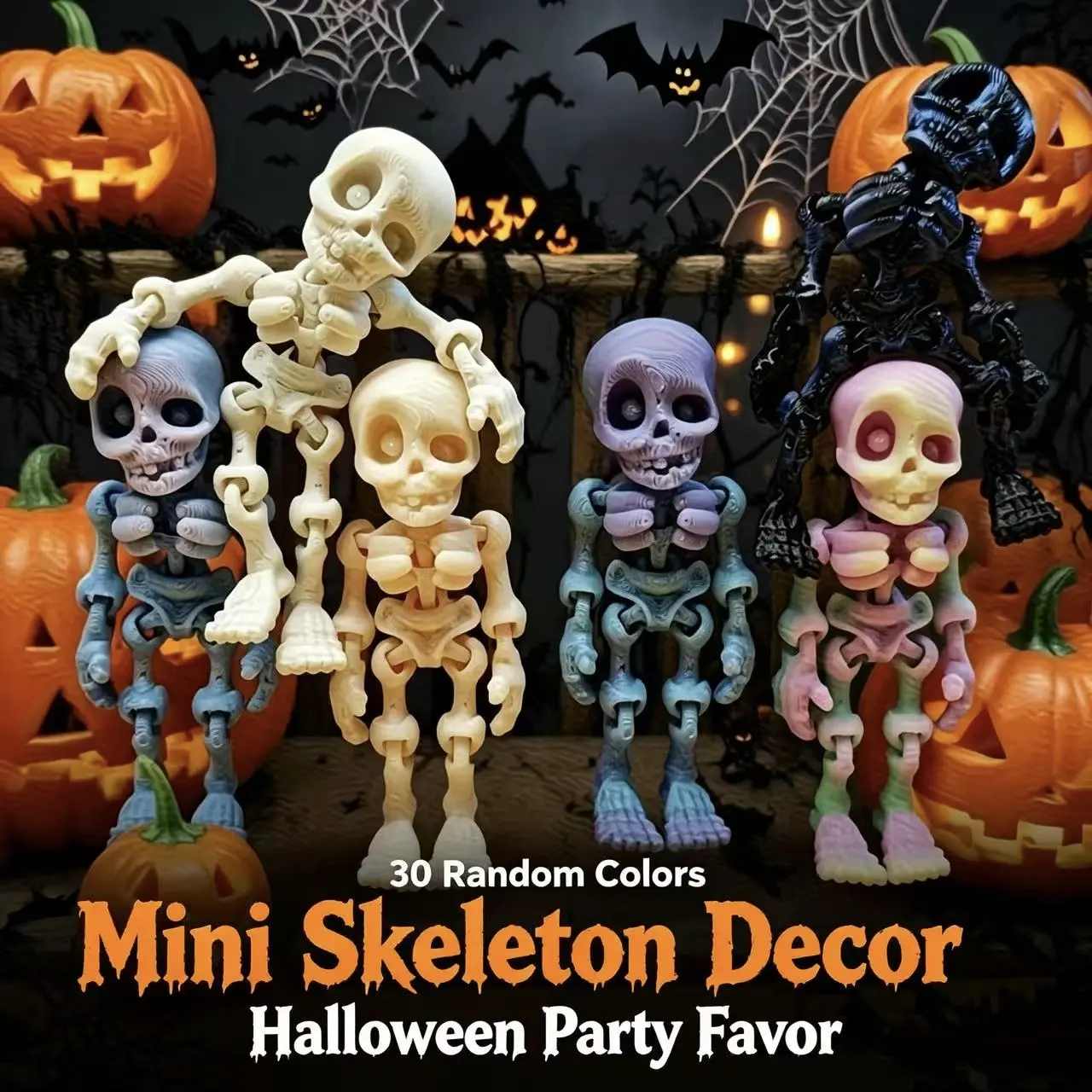 30 Pack Mini Skeleton Figurines in Random Colors, Non-Toxic Durable Tiny Spooky Halloween Skeleton Ornaments, Miniature Skeleton Decor for Aquarium Fish Tank Landscape DIY Craft Fairy Garden Party Favors Desktop Home Decoration