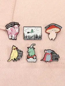 6 Piece Set Cartoon Whimsical Frog Wizard Parrot Lamb Animal Quote Enamel Pins ﻿Off To Commit Tom Foolery I Identify As A Problem Lets Commit Arson Alloy Brooches Lapel Backpack Badge Fashion Jewelry Accessories Decor Pins Gifts for Friends