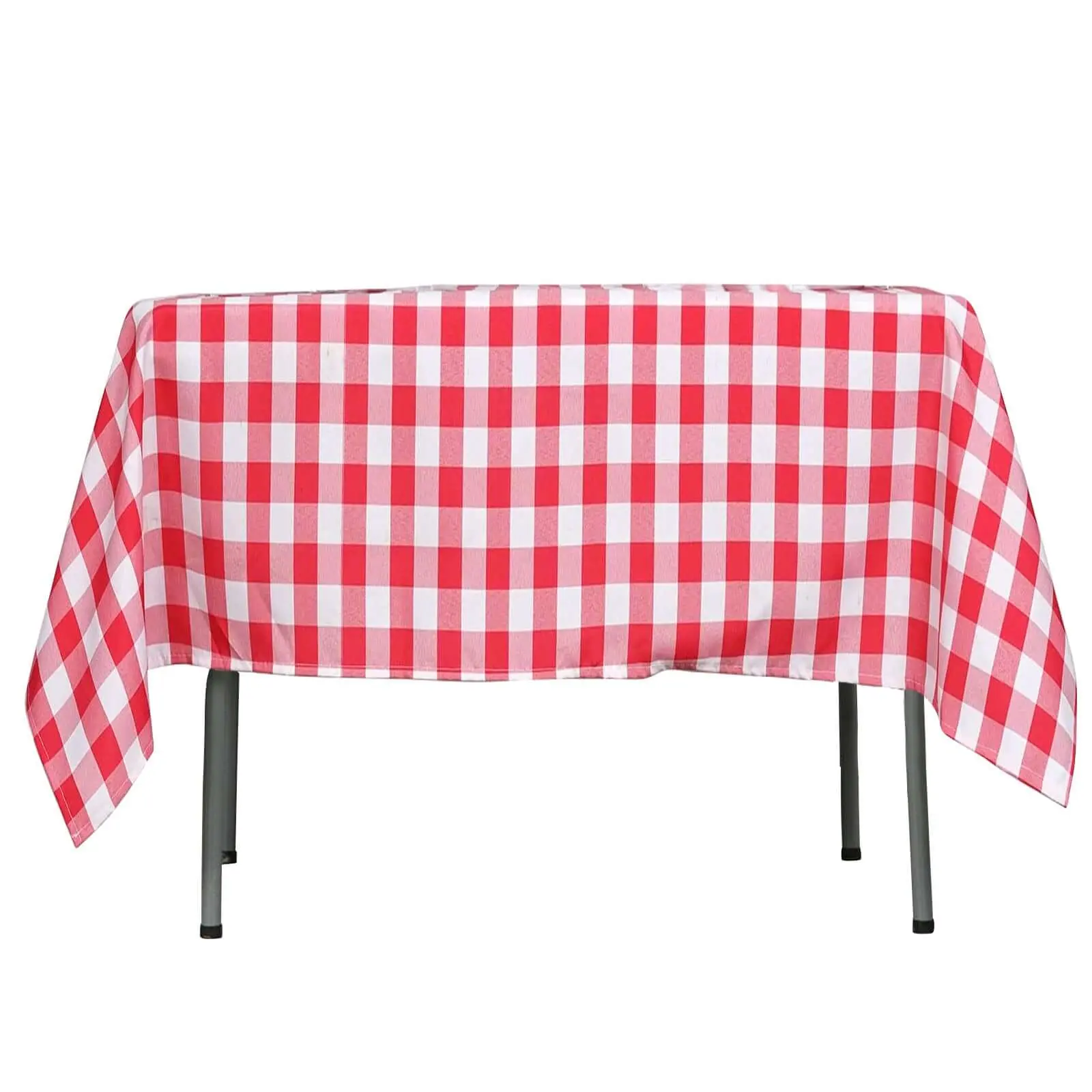 Washable Polyester Table Cover, 54"x54" Square White-Red Checkered Buffalo Plaid for Casual Outdoor Table Settings, Washable Table Cover