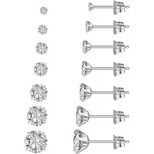 7 Pairs Silver Cubic Zirconia Stud Earrings for Women Trendy Stud Earrings Set Hypoallergenic Stud Earrings 20G CZ Studs Earrings for Women Jewelry Stud Earring