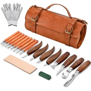 Wood Carving Kit - 21Pcs Wood Carving Tools with Leather Storage Bag,Wood Carving Tools Set with 8Pcs Whittling Knives, 8Pcs Detail Carving Knives,Wood Whittling Kit for Beginners