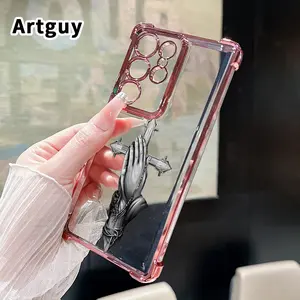 Phone Case Compatible with Samsung Galaxy S23 Ultra S24 Plus S25 S22+ FE Edge Prayer by Cross Pattern Electroplating Transparent Silicone Drop-proof Protective Cover