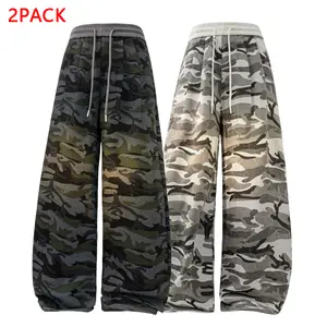 2PACK Men's Camouflage Wide Leg Drawstring Pants, Casual Baggy Sweatpants, Perfect for Street, Gym, Daily & Lounge Wear