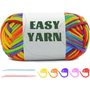 1.76Oz/87.5Yds Rainbow Essy Beginner Crochet Yarn for Crocheting and Knitting, Cotton-Nylon Blend Yarn with Easy-to-See Stitches, Rainbow Color, Blend Crochet Kit Making