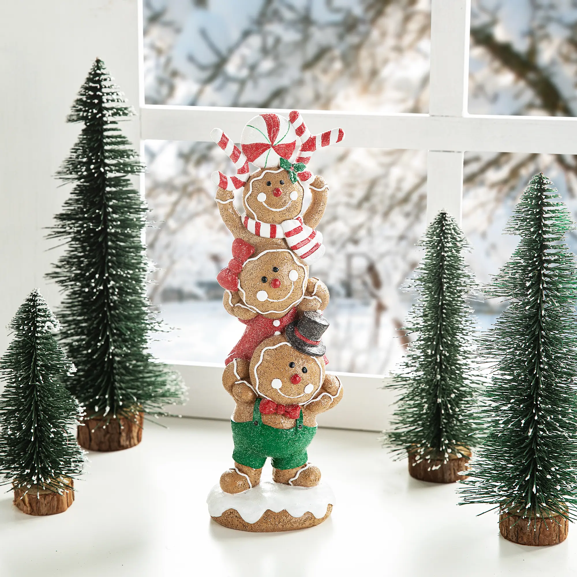 【Christmas in July】 Glitzhome 12.5"H Christmas Resin Stacked Gingerbread Table Decor