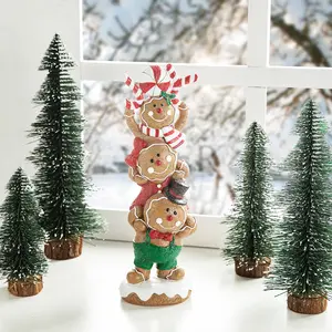 Glitzhome 12.5"H Christmas Resin Stacked Gingerbread Table Decor