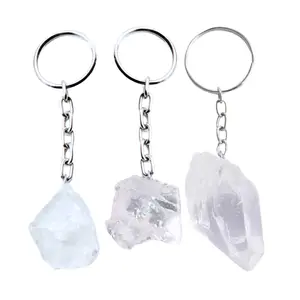 Raw Clear Quartz Crystal Keychain Raw