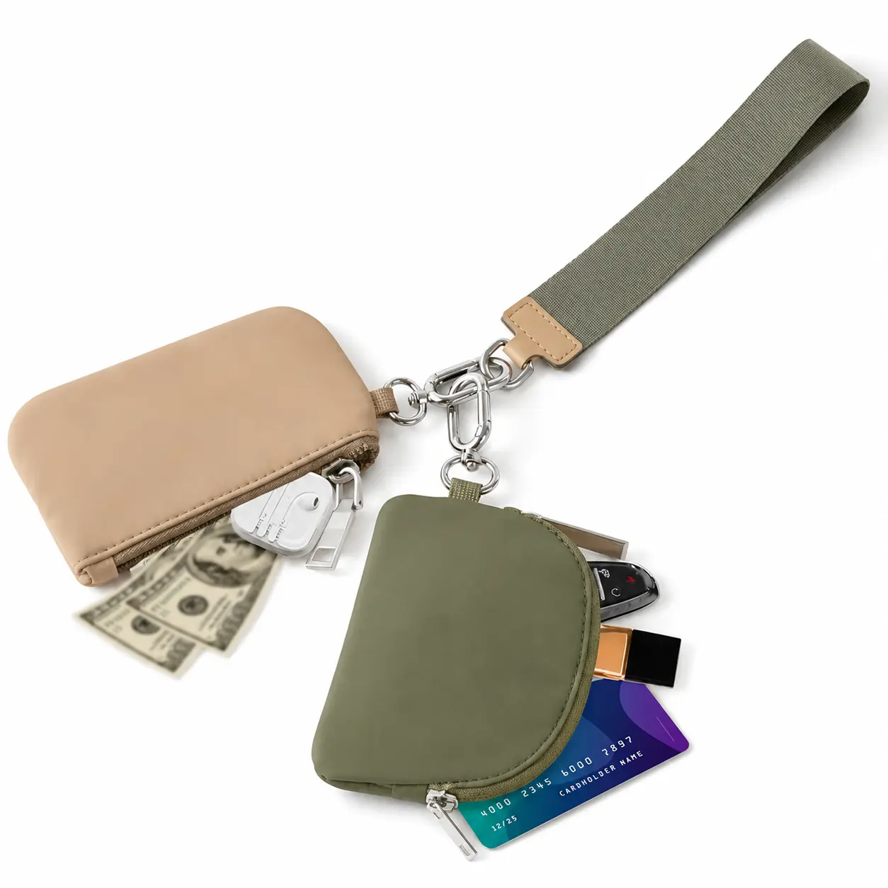 Five season home Travel Dual Pouch 2-in-1 Detachable Wristlet Wallet for Women 4.5"x3.5" Size, Wallet Style, 8.2" Wristlet Strap for Everyday & Daily Use