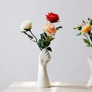 9 Inch Modern Art Ceramic Flower Vase Hand Holding Plants Flower Container, Tabletop White Arm vase for Home Office Decoration Colorful Ornaments