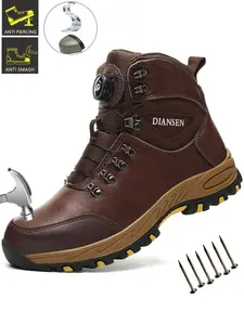 Durable Steel Toe Shoes for Men Lightweight Breathable Comfortable New Fashion Rotary Buckle Safety Work Footwear Anti-smash Anti-Punctur Slip Resistant Water resistant Shoes Indestructible Shoe for Warehouse Industry