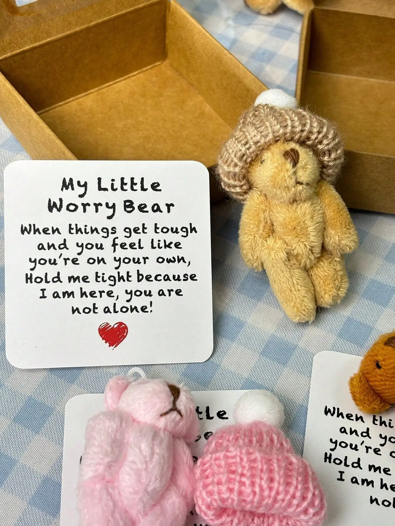 Mini Worry Bear Pocket Encouragement Hug Gift Set, Inspirational Card Pocket Bear, Party Gift Pack, Birthday Toys, School Exchange Gifts, Suitable for Weddings, Bridal Parties, Graduation Ceremonies, Valentine's Day, Mother's Day, Christmas, Thanksgiving