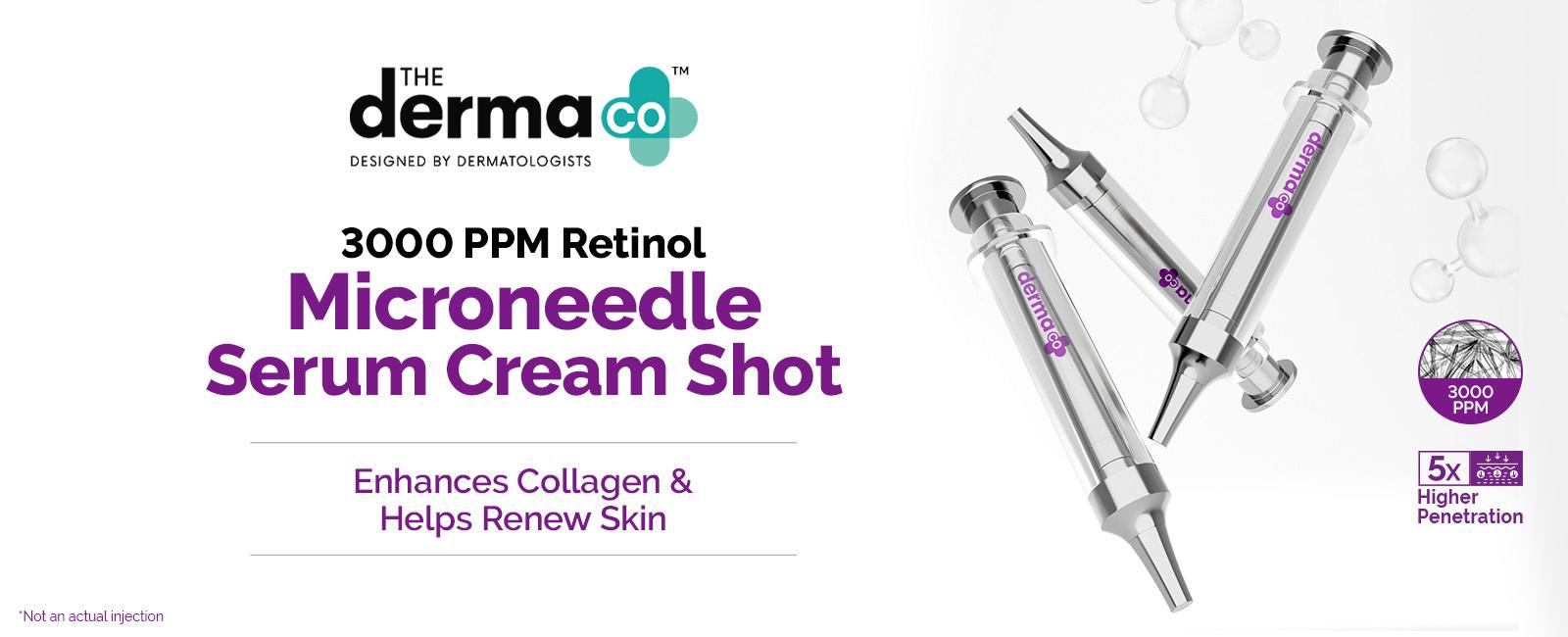 The Derma Co 3000 PPM Retinol Microneedle Serum Shot | Clinically Proven - Anti-Aging & Reduces Dark Spot | Acne Exfoliating Almond Serum |  Microneedling Anti-Aging Serum