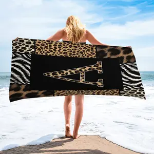 Y2K Style Leopard Zebra Print Initial A Beach Towel, Black Background with Bold Monogram Design, Lightweight Quick Dry Towel, Absorbent Quick Dry Sand Free Microfiber, Cool Girly Beach Pool Travel Camping Accessory