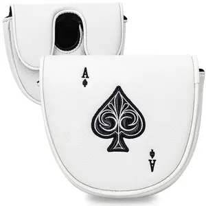 Ace of Spades Golf Putter Head Cover, Magnetic Closure PU Leather, Premium Embroidery, Scratch-Resistant Golf Accessory, Durable Design
