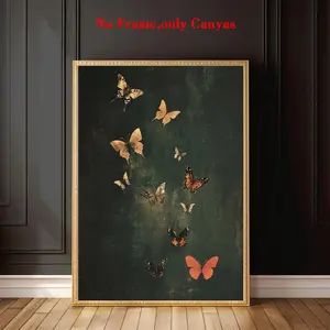 Vintage Butterfly Wall Art Print, Sage Witch Canvas Painting, Bohemian Style Home Decor, Living Room & Bedroom Aesthetic Design Gift, Unframed Wall Art