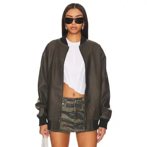superdown Ariel Faux Leather Bomber in Black