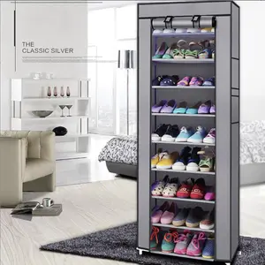 10-Tier 9-Cube Non-Woven Shoe Cabinet, Grey rack organizer