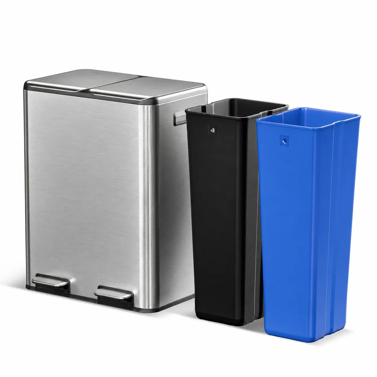 Home Zone Living 16-Gal Stainless Steel Dual Trash and Recycling Can with Removable Inner Buckets and Soft Close Lids