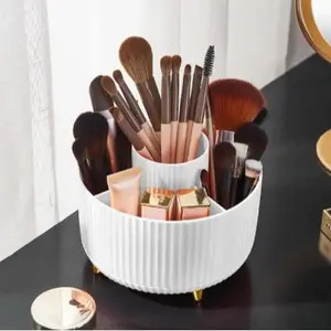 Makeup Brush Holder Organizer 360° Rotating 5 Slot Cup for Cosmetics Nail Polish Art Supply Bathroom Vanity Desktop Organizer Compact Durable Premium Plastic