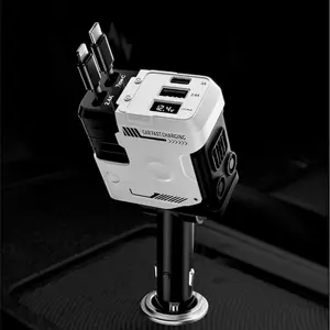 Fast Charging USB-C Car Charger 4-in-1 Retractable Cable for iPhone Android 120W Multi-Port Super Fast Charging with LED Voltage Display