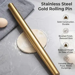 Premium 13-Inch Stainless Steel French Rolling Pin - Gold Dough Roller for Baking, Pastry, Fondant, Pizza & Dumplings
