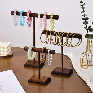 Wooden Bead Bracelet Display Stand, Headband Hair Tie Jewelry Holder, Bangle Showcase Prop Stall Rack, Durable Wood Material