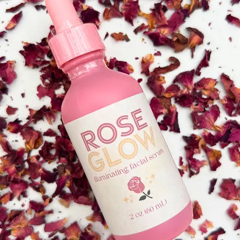 Rose Glow Illuminating Facial Serum - 2oz Organic Rose Oil Skincare Blend for Aging & Skin Repair