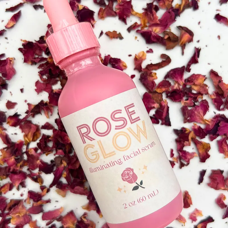 Rose Glow Illuminating Facial Serum - 2oz Organic Rose Oil Skincare Blend for Aging & Skin Repair