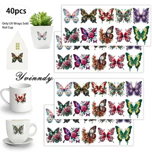 40Pcs/set Rose Butterfly Iron On Stickers For Cup Be Waterproof UV DTF Printable Vinyl Paper Fun Designs Durable Construction Long-Lasting Adhesion Must-Have For Craft Enthusiasts Cups Mugs Sticker Sold Only Sticker Not Cup