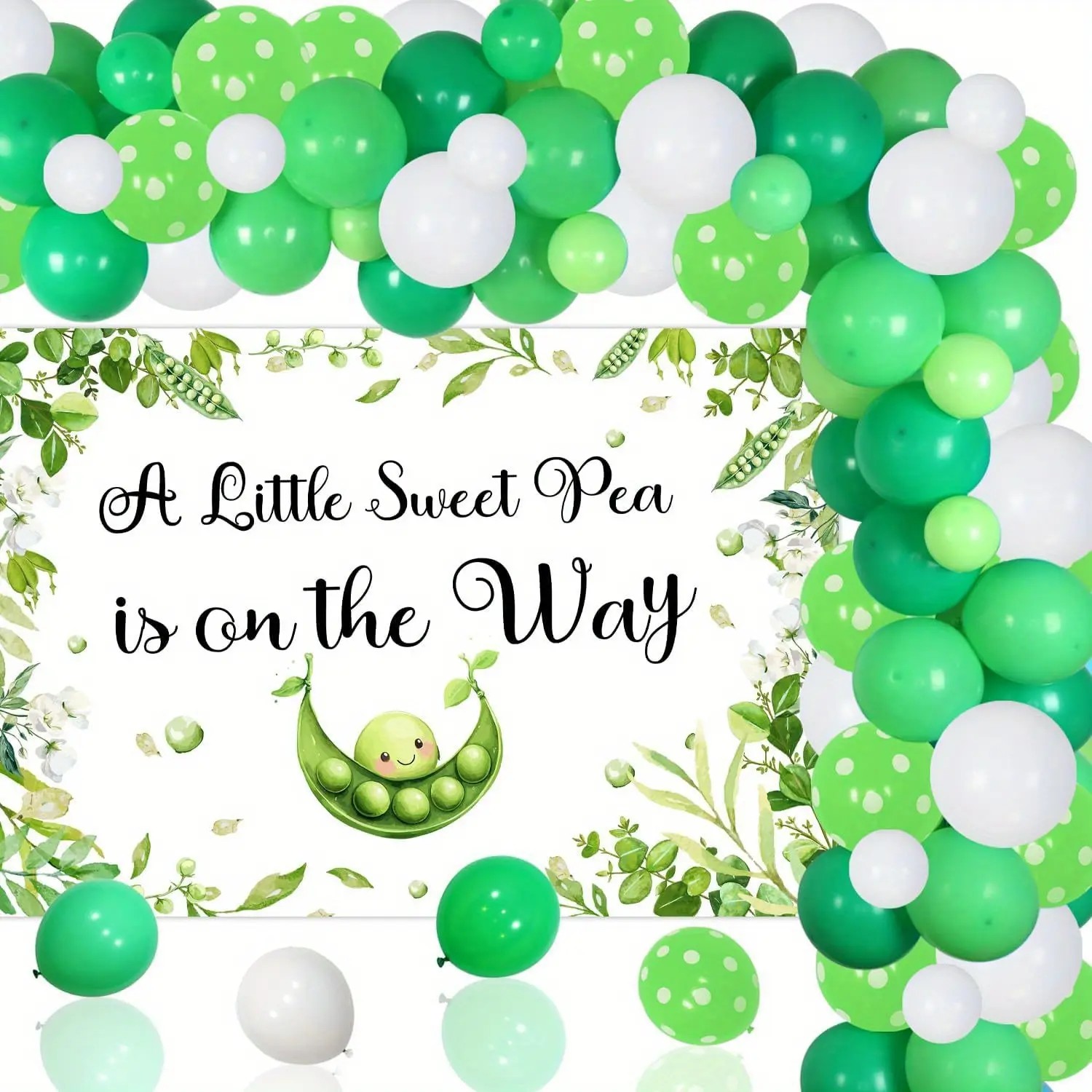 1Set Sweet Pea Baby Shower Decorations A Little Sweet Pea is On The Way Backdrop and Balloon Garland Arch Kit for Boys Girls Baby Shower Gender Reveal Party Supplies