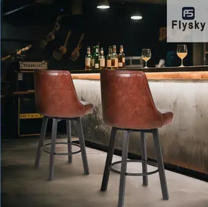 Flysky Swivel Counter Height Barstools Set of 3, 26’’H Modern Counter Stools with Metal Legs,Faux Leather Upholstered Bar Stools with Back for Kitchen Island, Dining Room, Pub, Brown